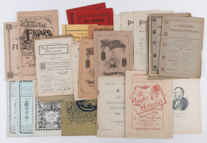 AUSTRALIA: Philatelic Literature & Accessories: LITERATURE: 1884-1939 bundle of philatelic journals, predominantly American some Australian including 'Vindin's Philatelic Journal' (Jan.20, 1892, stained); "Australian Journal of Philately" (pub. Smyth & Nicolle) 1900-01 editions (7); "The Australian Stamp Collector" (Aug.1, 1939, pub. Bill Hornadge); American publications include "The Philatelic Monthly" 1884-86 editions (3), "The Empire State Philatelist" (Jun. 1886), "The Quaker City Philatelis