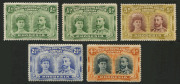 Rhodesia: 1910-13 Double-Heads mint selection comprising Perf.14 &frac12;d yellow-green & &frac12;d dull green (SG.119 & 122), 5d purple & olive-green (SG.141, small tone patch on gum); also Perf.15 2&frac12;d ultramarine (SG.172) & 4d black & orange (SG.174), part to large-p
