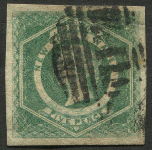 NEW SOUTH WALES: 1854-59 (SG.88) imperf 5d dull green Diadem, good balanced margins, Cat. £650. Faults as described on Ceremuga Certificate (2021).