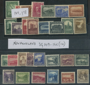 CANADA - Newfoundland: 1911-1944 mostly mint array with mint 1911-16 Coronation 3c to 6c & 9c to 15c, 1923-24 Pictorials 1c to 24c set with duplicates of 1c to 8c & 10c plus used 10c shade, 1928-29 Publicity 1c to 30c set, 1929-31 Re-engraved 3c to 10c, 1931 Perkins Bacon printing 1c to 30c set, 1932 Pictorials 1c to 30c set, 1933 Annexation 1c to 10c plus 15c & 20c; plus a few odd values; generally fine mint, Cat £950+. (91)