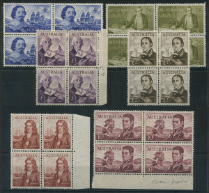 AUSTRALIA: Other Pre-Decimals: 1963-65 (SG.355-360) Cream Paper Navigators 4/- to £2 set in blocks of 4, one £2 unit with few perf blemishes, otherwise fine; fresh MUH, Cat. $890+.