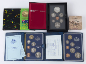 Coins - Australia: Selection with RAM 1986, 1987 & 1992 Proof Coin sets and 1989 $10 silver proof; also CANADA 1985 proof coin set; original packaging; also mostly pre-decimal circulated world coins including some silver 3ds/6ds, plus a heavily creased Au
