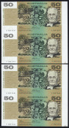 Banknotes - Australia: Decimal Banknotes: 1994 Note Printing Branch $50 Fraser/Evans two uncut pairs with consecutive black serial numbers E001346/F001346 & E001347/F001347, in original presentation folders, numbered in red '1346' and '1347' respectively, - 2