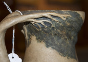 MERRIC BOYD pottery jug with windswept branch handle and painted decoration, incised "Merric Boyd, 1930", 16.5cm high, 17cm wide - 11