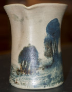 MERRIC BOYD pottery jug with applied wind-swept branch handle and hand-painted rural scene, incised "Merric Boyd, 1928", 16.5cm high, 16.5cm wide - 7