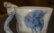 MERRIC BOYD pottery jug with hand-painted rural scene and two applied koalas perched on the branch handle, incised "Merric Boyd, 1941", 14cm high, 15cm wide - 5