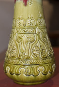 V.A.P. (Victoria Art Pottery) mantel vase with incised decoration, glazed in burgundy and olive green, late 19th century, 32.5cm high - 5