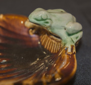 BENDIGO POTTERY, Two Colonial soap dishes with frog decoration, late 19th century, ​7cm high, 14.5cm wide each (2) - 10