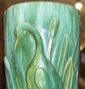 JOHN CAMPBELL green glazed pottery umbrella holder with bird decoration, incised "Campbell, Australia", ​42cm high - 11