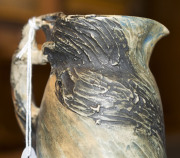 PHILIPPA JAMES pottery jug with wind-swept tree decoration and applied branch handle, incised "Philippa James", ​16cm high - 5