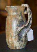 PHILIPPA JAMES pottery jug with wind-swept tree decoration and applied branch handle, incised "Philippa James", ​16cm high - 6