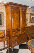 An early Colonial Gentleman's linen press on chest, full cedar construction with shield doors and cock beaded drawers, Tasmanian origin, circa 1840, (missing slides), 224cm high, 140cm wide, 62cm deep - 2