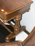 ANDREW LENEHAN Colonial Australian cedar hall table with two drawers and double turned stretcher base, Sydney, New South Wales, mid 19th century. Bearing original circular paper label "A. Lenehan's Cabinet and Upholstery Establishment, 179 Castlereagh Str - 6