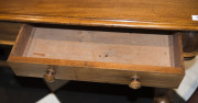 ANDREW LENEHAN Colonial Australian cedar hall table with two drawers and double turned stretcher base, Sydney, New South Wales, mid 19th century. Bearing original circular paper label "A. Lenehan's Cabinet and Upholstery Establishment, 179 Castlereagh Str - 7