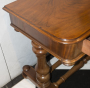 ANDREW LENEHAN Colonial Australian cedar hall table with two drawers and double turned stretcher base, Sydney, New South Wales, mid 19th century. Bearing original circular paper label "A. Lenehan's Cabinet and Upholstery Establishment, 179 Castlereagh Str - 9