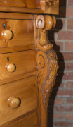An impressive huon pine chest of 8 drawers with full length carved corbels, Melbourne, Victorian origin, circa 1885, ​144cm high, 121cm wide, 59cm deep - 8