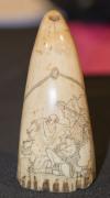 TABUA scrimshaw whale's tooth, 19th century. An unusual combination of a Fijian chieftain's whale tooth pendant that has been souvenired by a sailor and decorated at some later point with biblical scene of Abraham about to sacrifice Isaac. A rare example. - 2