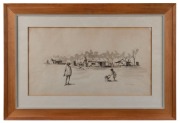 GEORGE RUSSELL (Russell) DRYSDALE (1912 - 81), Muri Camp, Condobolin, ink and watercolour on paper, signed lower right, 28 x 50cm. Also titled and signed by the artist verso; additionally bearing a small typed label "No.7 of a set of twenty drawings publ - 2