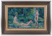 JOHN RICHARD PASSMORE (1904 - 84) Bathers, oil on board, circa 1940s, 26.5 x 42cm With Macquarie Galleries label verso "certifying that this painting is an original work by John Passmore, painted in England during the 1940s, from the collection of Mr. Re - 2