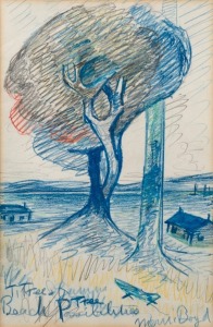 WILLIAM MERRIC (MERRIC) BOYD (1888 - 1959), Ti Tree Beach Possibilities, pencil and crayon on paper, titled lower left., signed lower right, 27 x 18cm