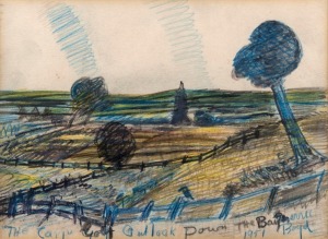 WILLIAM MERRIC (MERRIC) BOYD (1888 - 1959), Outlook down the Bay, pencil and crayon on paper, signed and dated 1951 lower right, 18 x 24.5cm.