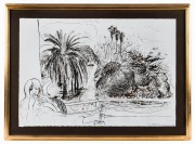 BRETT WHITELEY (1939 - 92), Arkie on the balcony, Lavender Bay, Oct.'78, ink and watercolour on paper, signed, titled and dated lower right, 52 x 75cm. Will be an addendum entry for the Whiteley catalogue supplement. The number 187a.78 has been allocated - 2