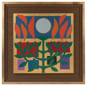 JOHN COBURN (1925 - 2006) Tree of Life, Colour screenprint with gold leaf on paper, inscribed "Artists Proof I/X", titled and signed under image, 55 x 55cm.