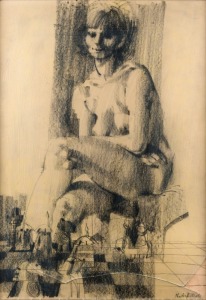 CHARLES BILLICH (b.1934), Playing Chess, charcoal on paper, signed lower right, 78 x 53cm.