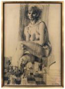 CHARLES BILLICH (b.1934), Playing Chess, charcoal on paper, signed lower right, ​78 x 53cm. - 2