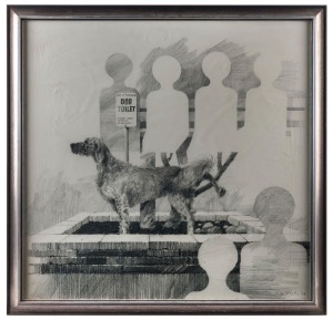 CHARLES BILLICH (b.1934), Dog Toilet, charcoal on paper, signed and dated '73, lower right, 68 x 70cm.