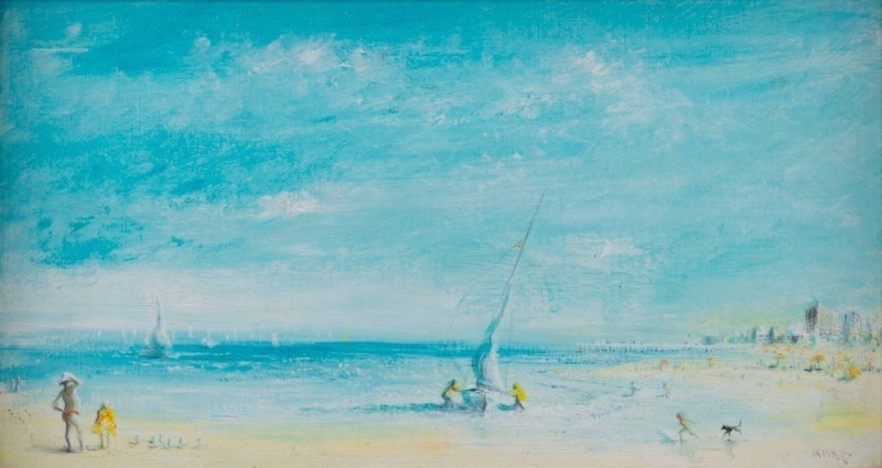 GREGORY JOHN IRVINE (b.1947), St. Kilda Beach, oil on board, signed "IRVINE" lower right, 23 x 41cm.