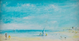 GREGORY JOHN IRVINE (b.1947), St. Kilda Beach, oil on board, signed "IRVINE" lower right, 23 x 41cm.