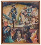 JAMIE BOYD (b.1948), Figures in the boxing ring with spectators, pastel on Canson & Montgolfier art paper, signed lower right, 103 x 91cm. ​ Titled and with Boyd's London address verso. - 2