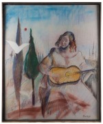 JAMIE BOYD (B.1948) Girl playing guitar, mixed media and collage on canvas, signed lower right, 152 X 122cm. - 2