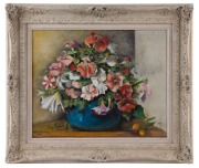 DORYS RAYNOR, Colour Parade (still life with flowers), oil on board, signed and dated 1986 lower left, 40 x 50cm. - 2