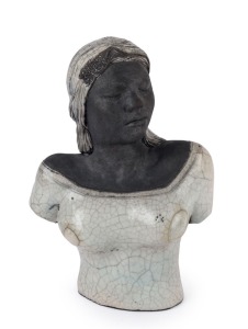 SANDY CALDOW (b.1961), Female bust, terracotta with glaze,