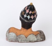 SANDY CALDOW (b.1961), Sad Clown, terracotta with glaze, paint and gilt highlights, signed and dated 1990 (behind right shoulder), height 34cm. - 2