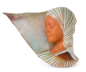 SANDY CALDOW (b.1961) Wall plaque, terracotta with glaze, signed and dated 1990 verso, 38 x 54cm.