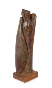HENRY MUNYARADZI (Shona-Zimbabwe, 1931 - 98), Stork, 1987, brown Serpentine sculpture on timber base, incised "HENRY" to base, overall height 46cm. With Certificate of Authenticity.