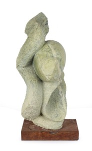 BRIGHTON SANGO (Shona, Zimbabwe 1958-1995), Untitled, green serpentine stone sculpture, base engraved "SANGO", height 86cm (including wooden base 6.5cm).