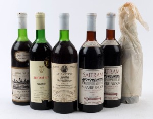 1972 Saltram Mamre Brook, Cabernet Sauvignon Shiraz Barossa Valley, SA (2 bottles), 1975 John Brown Shiraz, King Valley, Vic. (1 bottle), 1974 Drayton’s Hermitage Lambkin, Hunter Valley, NSW (1 bottle), 1974 Redman Claret, Coonawarra, SA (1 bottle) & 1975 Redman Claret, Coonawarra, SA. (1 bottle). Total: 6 bottles.