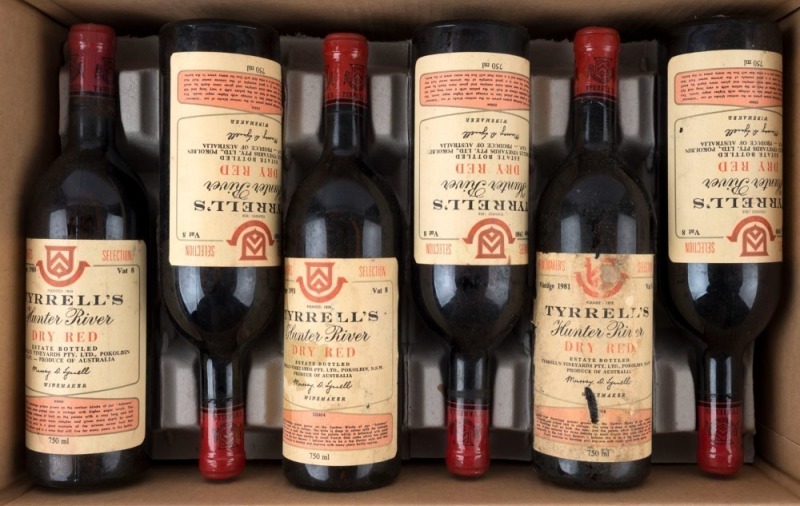 1980 Tyrrell's Dry Red Vat 8, Hunter Valley, New South Wales, (7 bottles) and 1981 (5 bottles). Total: 12 bottles.