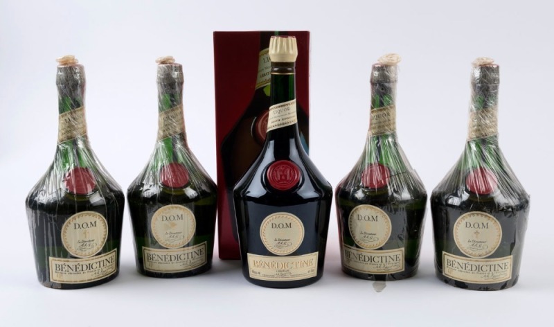 DOM BENEDICTINE Herbal liqueur, 43% ABV, France NV, 750ml, (4 bottles); plus a 1 litre bottle in original box. Total: 5 bottles.