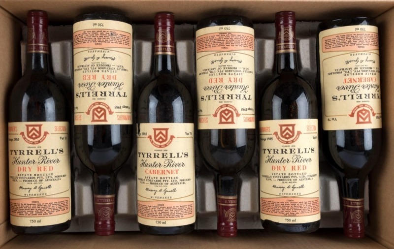 1985 Tyrrell's Dry Reds: Vat 5 (3 bottles, Vat 9 (5 bottles), Vat 11 (2 bottles) and Var 70 (2 bottles), Hunter Valley, New South Wales, Total: 12 bottles.