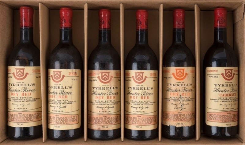 1978 Tyrrell’s Dry Red (Shiraz) Vat 11, (5 bottles) and 1978 Tyrrell’s Cabernet Carbonic Maceration (1 bottle), Hunter Valley, New South Wales, Total: 6 bottles. 