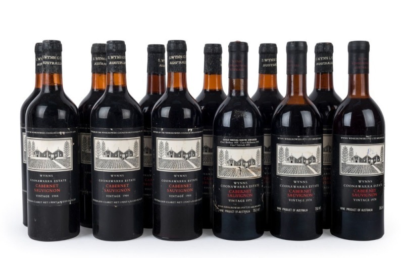 WYNNS COONAWARRA ESTATE Cabernet Sauvignon 1966 (9 bottles), 1975 (1 bottle) and 1978 (2 bottles), Coonawarra, South Australia, (Total: 12 bottles).