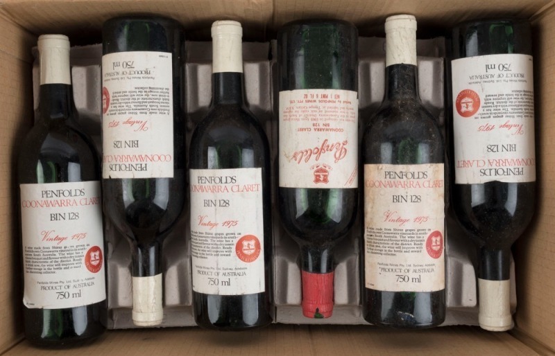 1965 Penfolds Coonawarra Claret (Shiraz) Bin 128 (3 bottles) and 1975 (9 bottles), South Australia. (Total: 12 bottles).
