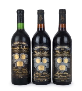 1973 Wolf Blass Black Label Cabernet Sauvignon - Shiraz, Langhorne Creek - Eden Valley, Barossa Valley, Jimmy Watson Trophy Winner, (1 bottle); 1979 Wolf Blass Black Label Cabernet Sauvignon - Shiraz, Langhorne Creek, Clare & Barossa Valleys, Montgomery Trophy Winner (1 bottle) and 1980 Black Label Cabernet Sauvignon - Shiraz, Langhorne Creek - Eden Valley, Jimmy Watson Trophy Winner (1 bottle). Total: 3 bottles.