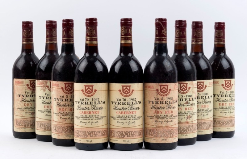 1987 Tyrrell's Cabernet Vat 70 (2 bottles) plus 1988 Tyrrell's Dry Red Vat 5 (7 bottles), Hunter Valley, New South Wales, (Total: 9 bottles).