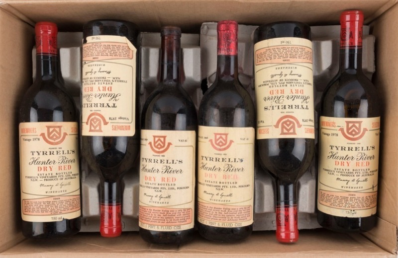 A Tyrrell's selection comprising of 1969 Vat 42 Dry Red (2 bottles), Vat 61 Dry Red (3 bottles) and 1978 Vat 9 Dry Red (2 bottles), Vat 11 Dry Red (2 bottles), Vat 12 Dry Red (1 bottle) and Pinot Hermitage D2404 (2 bottles), Hunter Valley, New South Wales